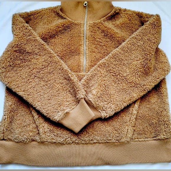 JoyLab Women's Sherpa Fleece Teddy Jacket Half Zip Pullover Camel Kangaroo Large - Picture 8 of 16